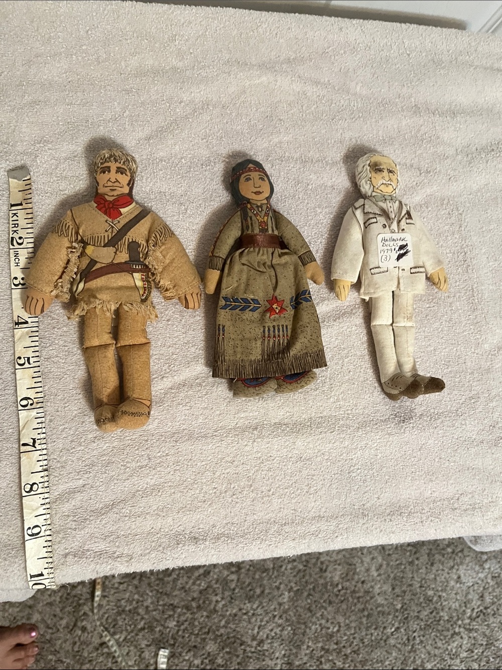 Vintage Cloth Native American and Explorer Doll Trio - Tan, Cream, Brown